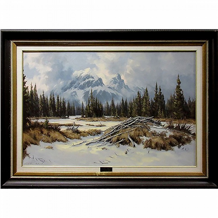 Karl E. Wood comparable auction result: karl e wood canadian 1944 1990 the old lodge banff nat l park oil on canvas signed lower left titled verso 24 x 36 in 61 x 91 4 cm