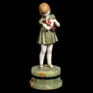 Ferdinand (der Jüngere) Andri comparable auction result: girl with doll a cold painted bronze and carved ivory figure by ferdin