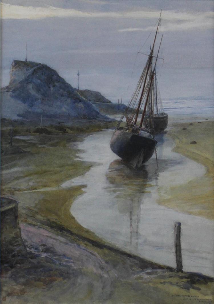 Andrew Carrick Gow comparable auction result: andrew carrick gow british 1858 1920 fishing boats watercolor on paper 14 x 10 in