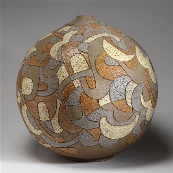 Auction comp thumbnail for Clyde Burt, (American, 1922-1981), large studio pottery vase, carved stoneware, 17 1/4"H (Ripley Auctions, Lot 109)