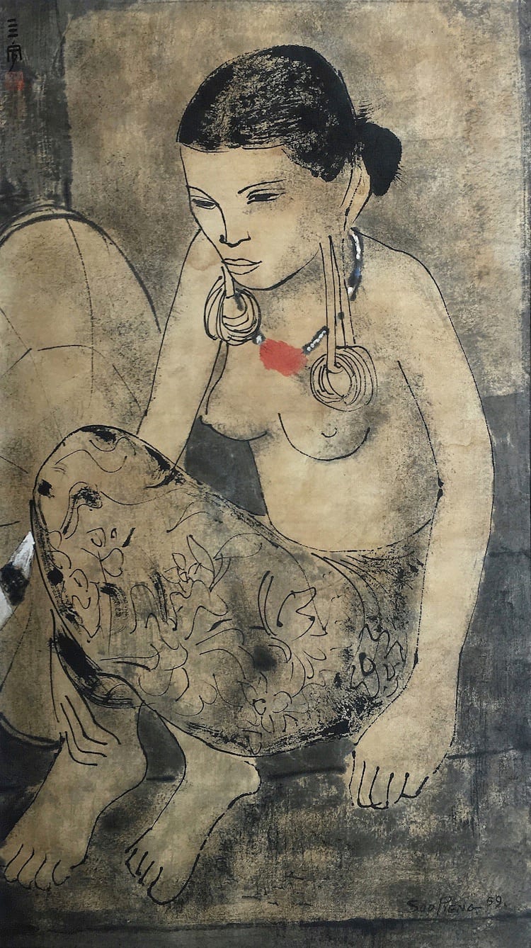 Cheong Soo Pieng (B. China, 1917-1983) Portrait of a Seated Sarawak Girl, 1959 sold by KLAS Art Auction, lot 26 — auction record photograph