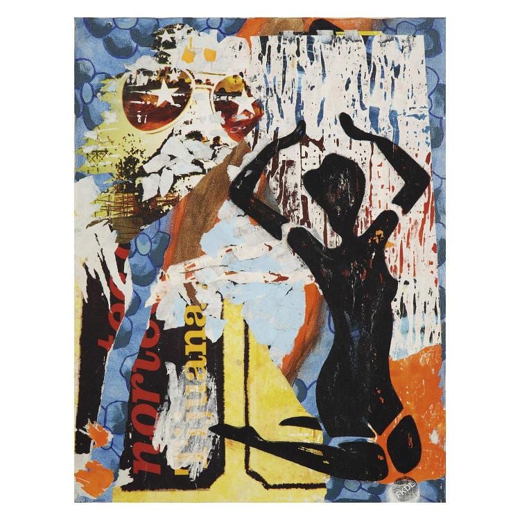 Franck Duval comparable auction result: fkdl n en 1963 quincampoix tijuana 2008 acrylic and collage on canvas artist s stamp lower right signed and dated on the reverse