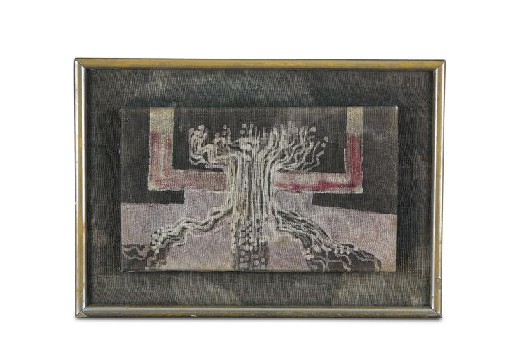 Bernadette Madden comparable auction result: bernadette madden b 1948 designbatik on hessin canvas 15 5 x 25cm
