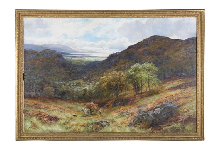 James Henry Crossland comparable auction result: james henry crossland 1852 1939 an extensive autumnal coastal landscape with figures harvestingoil on canvas 101 5 x 152 5cmsigned lower left