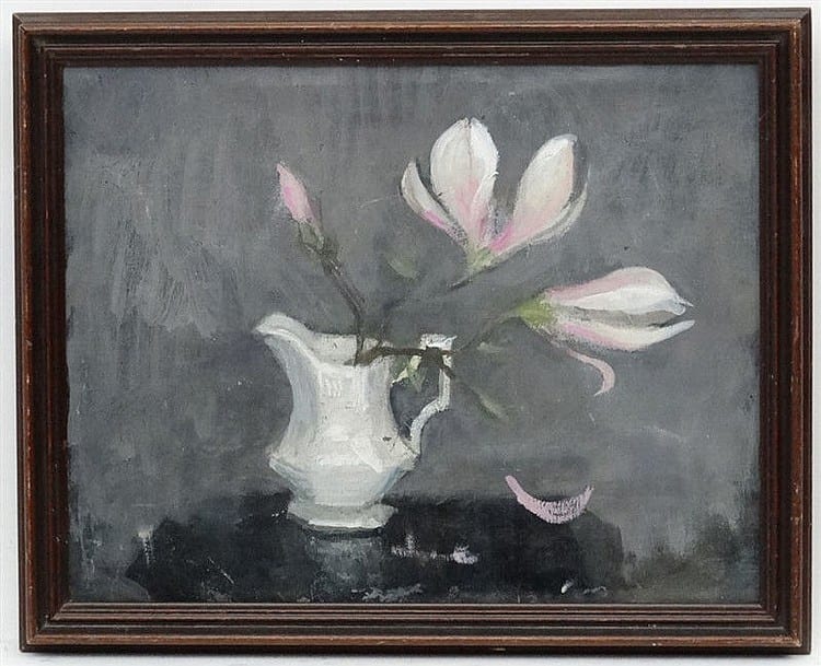 Barbara Dorf comparable auction result: barbara dorf 1933 2016 oil on canvas board magnolia in a victorian jug