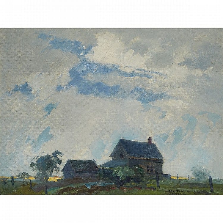George Franklin Arbuckle comparable auction result: george franklin arbuckle o s a p r c a blue and silver sky pattern oil on board 12 ins x 16 ins 30 5 cms x 40 6 cms