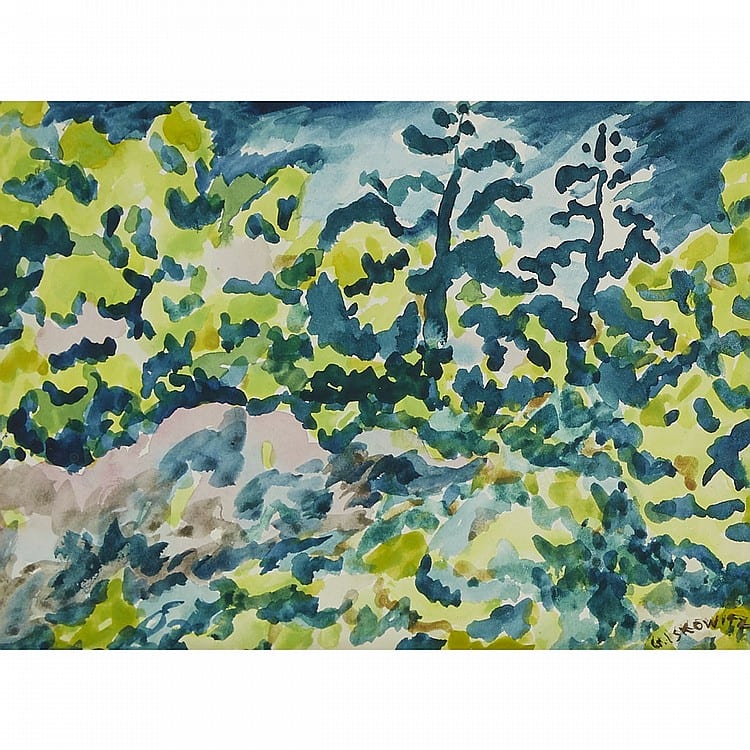 Gershon Iskowitz comparable auction result: gershon iskowitz r c a landscape with trees watercolour 8 ins x 11 ins 20 3 cms x 27 9 cms