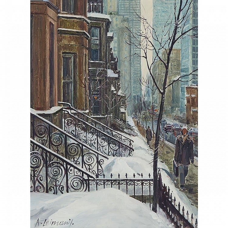 Andris Leimanis comparable auction result: andris leimanis moody winter oil on masonite 16 ins x 12 ins 40 6 cms x 30 5 cms