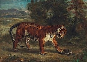 Eugène Delacroix (1798-1863) - Tigre jouant avec une tortue comparable sale