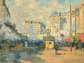 Claude Monet (1840-1926) - Extérieur de la gare Saint-Lazare, effet de soleil comparable sale