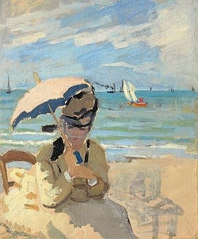 Claude Monet (1840-1926) - Camille assise sur la plage à Trouville comparable sale