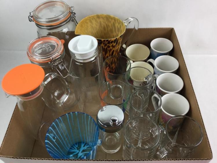 Large Mason Jars, Glass Mugs, Art Glass Pitcher sold by EJ'S Auction & Appraisal, lot 3043 — auction record photograph