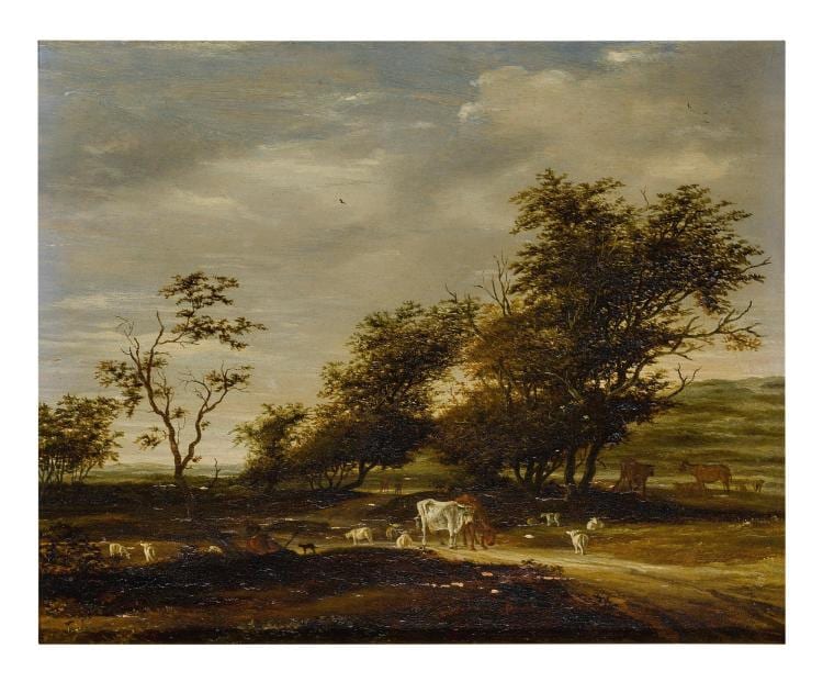 Jacob Salomonsz. van Ruysdael comparable auction result: jacob salomonsz van ruysdael a herder with his flock in a landscape