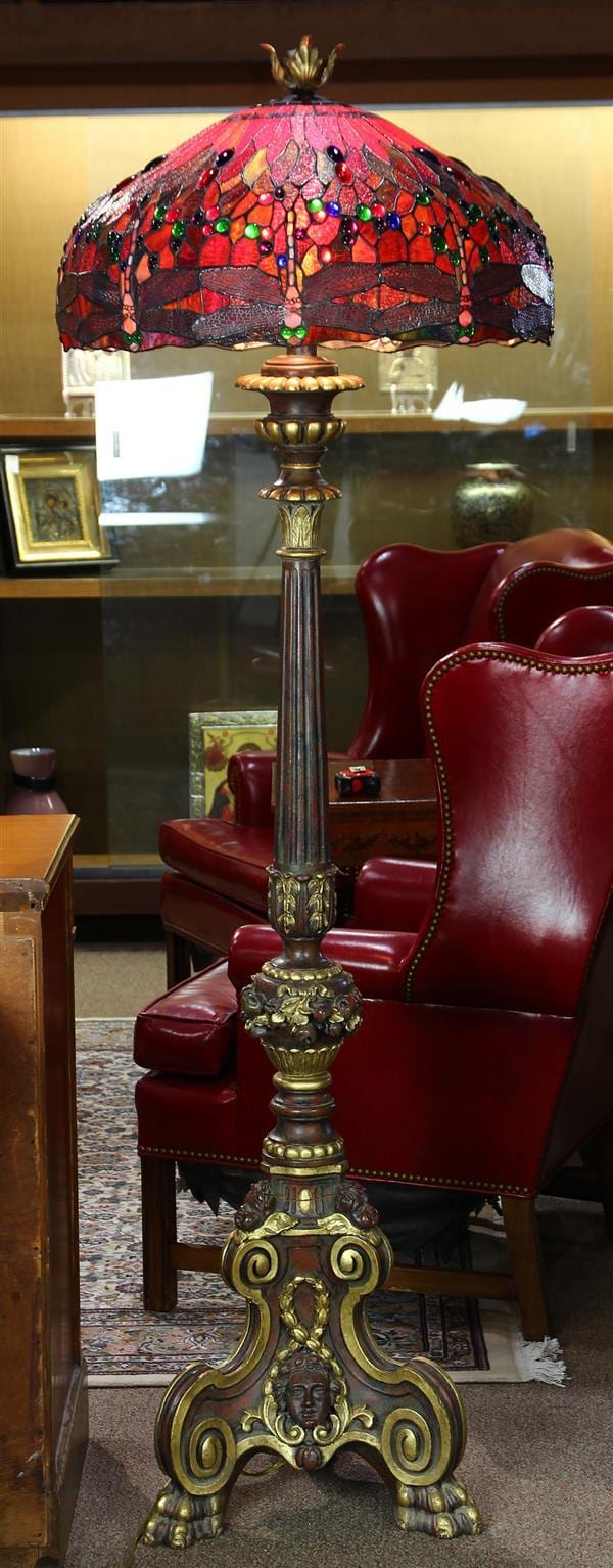 Tiffany style leaded glass floor lamp sold by Clars Auctions, lot 2049 — auction record photograph