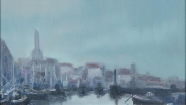 Jose Luis Sanz Magallon comparable auction result: jose luis sanz magallon spanish 1926 2000 port scene in mist signed lower left oil on canvas