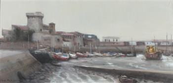 Jose Luis Sanz Magallon comparable auction result: jose luis sanz magallon spanish 1926 2000 marea baja puerto de soco france signed lower right and titled on verso oil on canva
