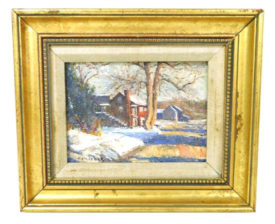 Gershon Camassar comparable auction result: gershon camassar connecticut 1908 1995 route 1 old mystic oil on canvas depicts a winter morning view from bending road