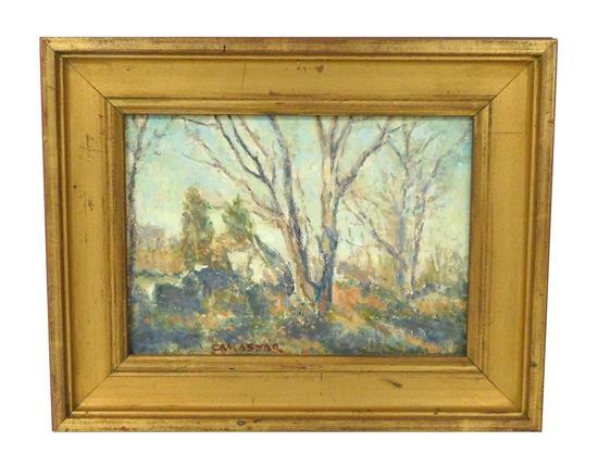 Gershon Camassar comparable auction result: gershon camassar connecticut 1908 1995 untitled oil on canvas depicts a forest view in early spring green foliage with st