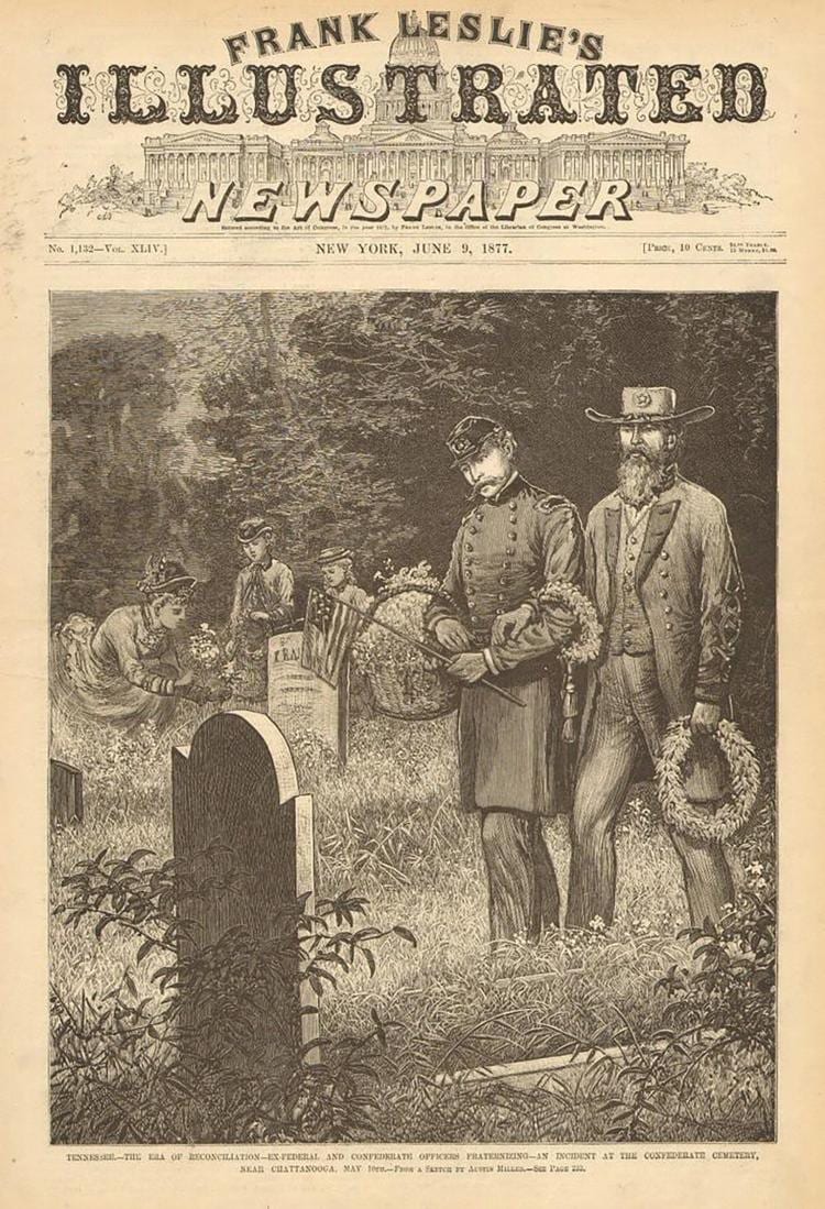 tennessee rare antique tennessee frank leslie broadside civil war reconciliation union confederate 1877 · Worthington Galleries · 2018-05-19 Frank (1880) Leslie comparable auction result: tennessee rare antique tennessee frank leslie broadside civil war reconciliation union confederate 1877