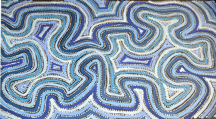 Adam Reid comparable auction result: adam reid fire dreaming acrylic on canvas 115 x 62 cm certificate from coolabal art provided unstretched