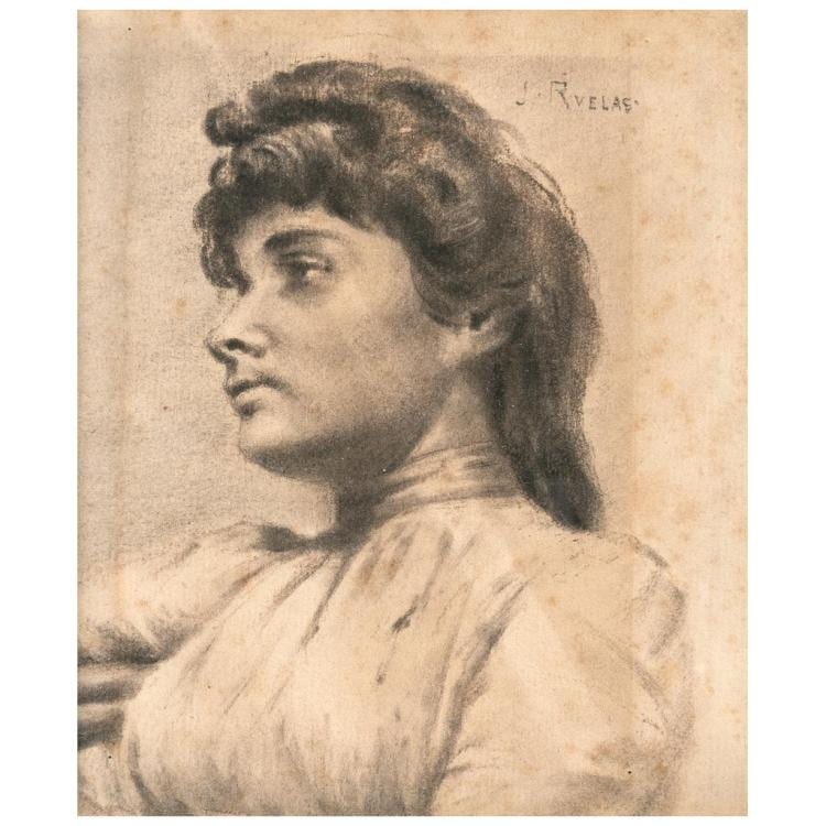 julio ruelas retrato de mujer signed charcoal on paper 14 2 x 11 8 cm 5 5 x 46 4 inches · Morton Subastas · 2018-05-17 Julio Ruelas comparable auction result: julio ruelas retrato de mujer signed charcoal on paper 14 2 x 11 8 cm 5 5 x 46 4 inches