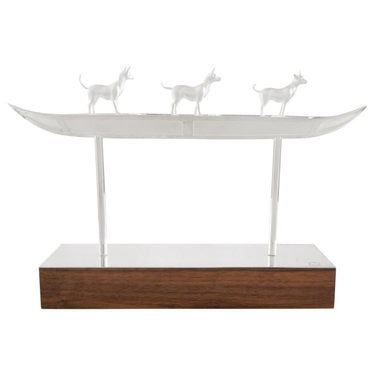 Jorge Marín comparable auction result: jorge mar n triada signed silver 0 925 tane sculpture on wood base 14 20 21 x 45 x 7 cm with certificate the earnings from