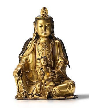 A Very Rare And Large Gilt-Bronze FIGURE OF GUANYIN AND SHANCAI 17th century comparable sale