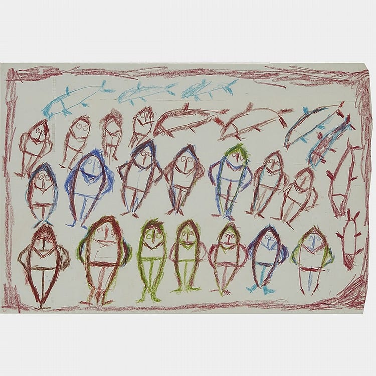 John Kavik comparable auction result: john kavik 1897 1993 figures and fish coloured pencil drawing 12 x 17 75 in 30 5 x 45 1 cm