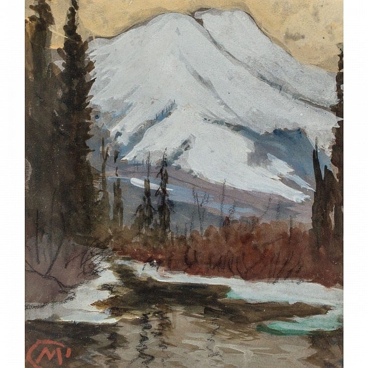 Maurice Galbraith Cullen comparable auction result: maurice galbraith cullen r c a view of the rockies from the echo river gouache 5 75 ins x 5 ins 14 6 cms x 12 1 cms