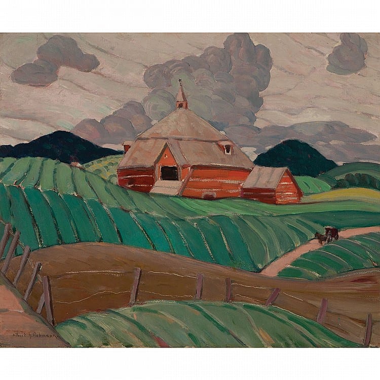 Albert Henry Robinson comparable auction result: albert henry robinson r c a old barn near knowlton ca 1930 oil on canvas 17 5 ins x 21 5 ins 44 5 cms x 54 6 cms