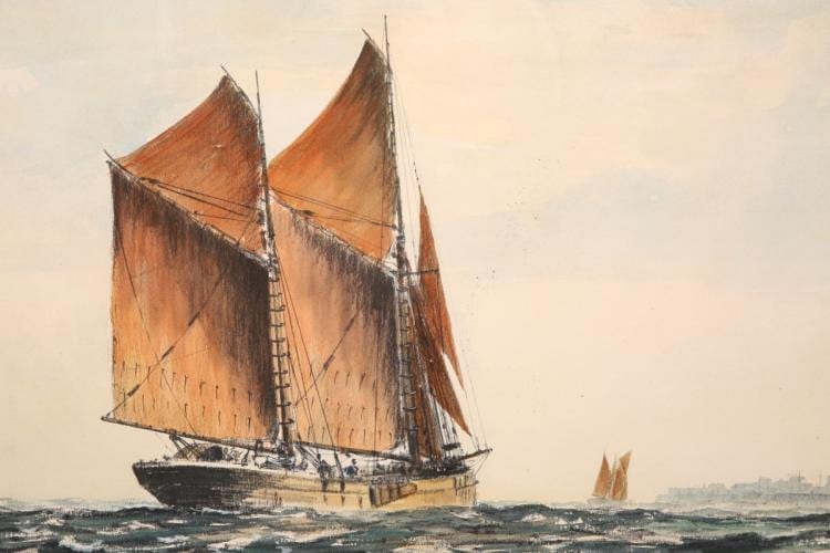 Jack Rigg comparable auction result: jack rigg born 1927 ketch rigged barge signed watercolour framed 37c
