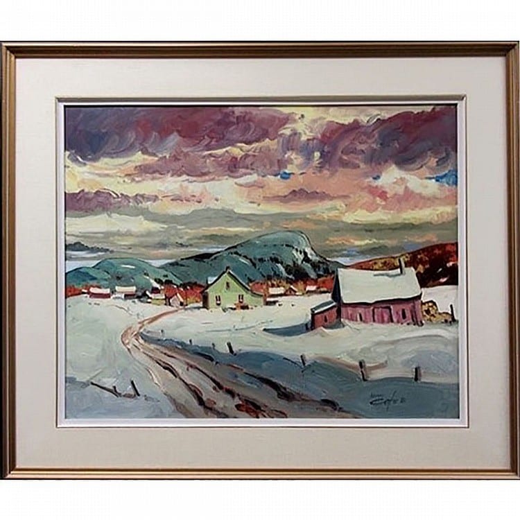 bruno cote canadian 1940 2010 baie st paul oil on masonite signed and dated 86 lower right signed and titled verso and to gallery label 24 x 30 in 61 x 76 2 cm · Waddington's · 2018-05-10 Bruno Cote comparable auction result: bruno cote canadian 1940 2010 baie st paul oil on masonite signed and dated 86 lower right signed and titled verso and to gallery label 24 x 30 in 61 x 76 2 cm