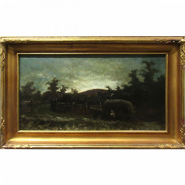 george agnew reid canadian 1860 1947 haying scene at dusk oil on board signed lower left 8 5 x 16 in 21 6 x 40 6 cm · Waddington's · 2018-05-10 George Agnew Reid comparable auction result: george agnew reid canadian 1860 1947 haying scene at dusk oil on board signed lower left 8 5 x 16 in 21 6 x 40 6 cm