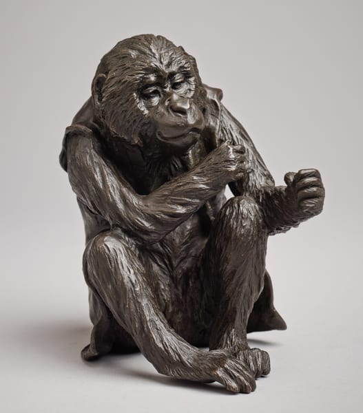 Ikko Narahara comparable auction result: a bronze okimono of a sitting ape by ikko