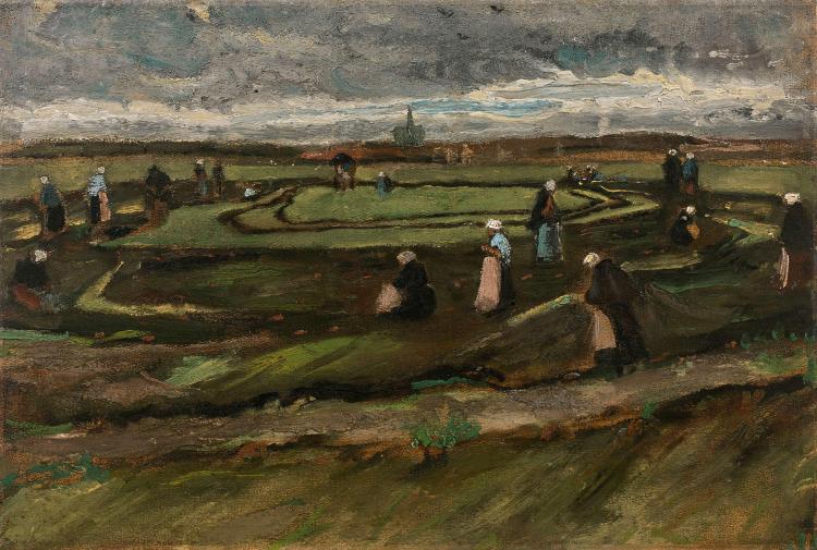 Vincent VAN GOGH 1853 - 1890 Raccommodeuses de filets dans les dunes - Août 1882 Huile sur papier épais préparé, marouflé sur pannea… comparable sale