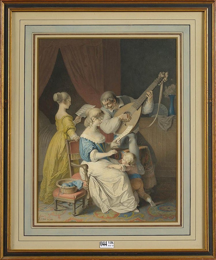 la le on de musique gouache sur papier sign en bas gauche p a wille et dat 1813 ecole fran aise dim 34x25cm · Vanderkindere · 2018-05-29 Pierre Alexandre Wille comparable auction result: la le on de musique gouache sur papier sign en bas gauche p a wille et dat 1813 ecole fran aise dim 34x25cm