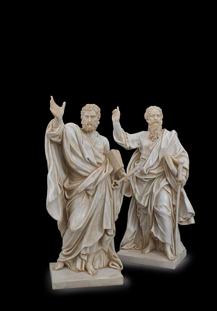Amalie von Peter comparable auction result: a pair of white marble sculpture of st peter and st paul