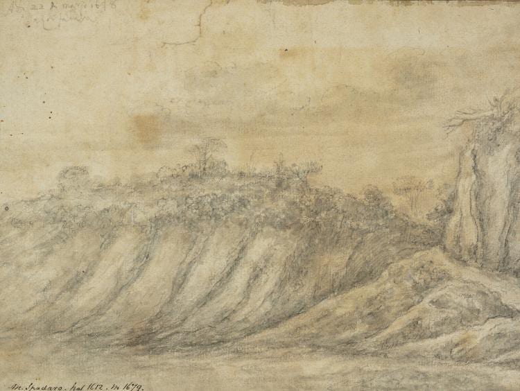 Domenico Gargiulo comparable auction result: domenico gargiulo called micco spadaro view from solfatara di pozzuoli naples dated la zolfatara a di 22 di marzo 1648 205 x 273 mm