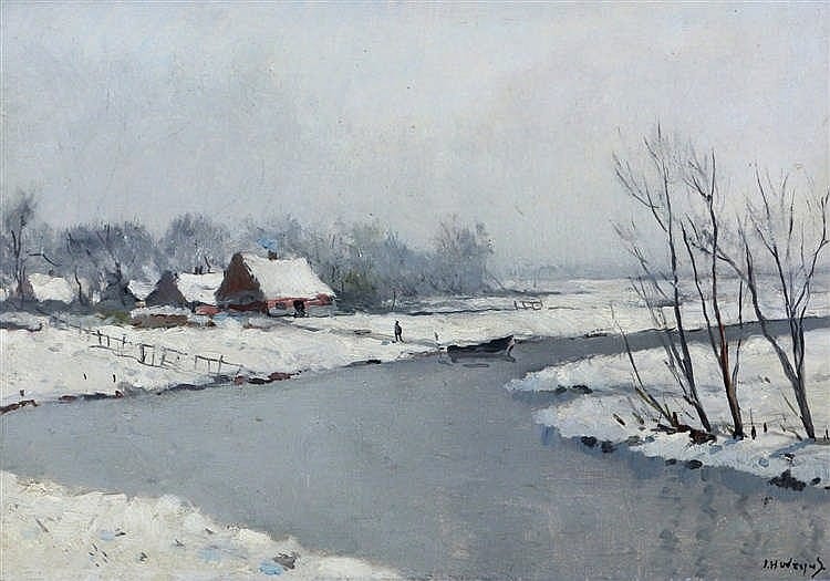 Jan Harm Weijns comparable auction result: jan harm weijns 1864 1945 winter landscape with houses by the waterside signe