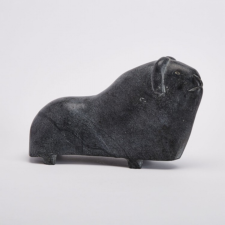 Camille Iquliq comparable auction result: camille iquliq 1962 2005 musk ox stone 8 5 x 4 x 13 in 21 6 x 10 2 x 33 cm