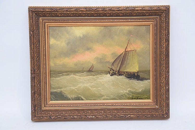 Gerard van der Laan comparable auction result: gerard van der laan dutch 1844 1915 oil on relined canvas ship in rough seas 12 x 16 inches