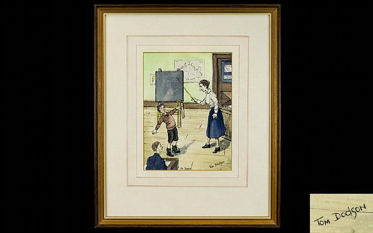 Tom (1910) Dodson comparable auction result: tom dodson 1910 1991 original mixed media watercolour on paper titled the lesson signed and titled mounted and framed behind glass painting size only 9 25 x 7 inches