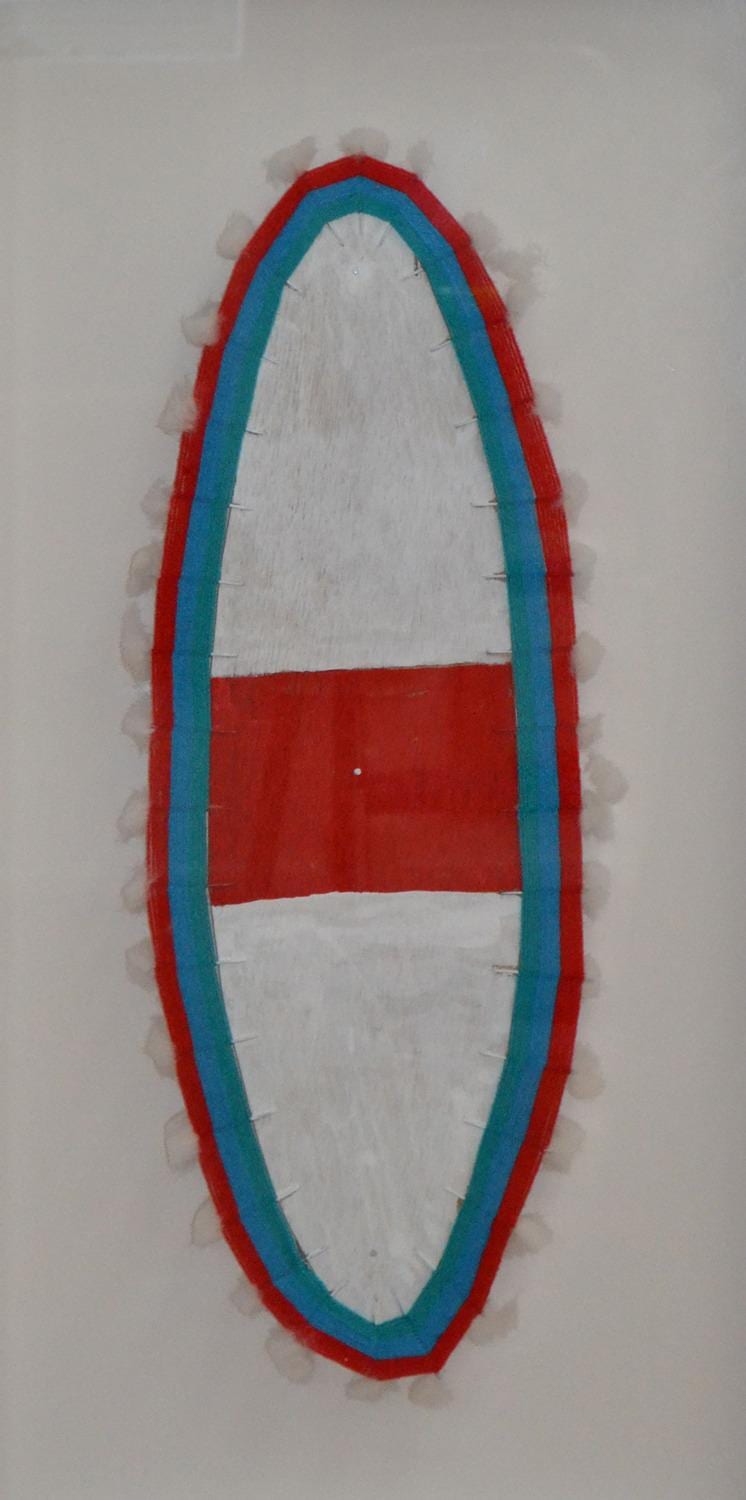 Roy Wiggan comparable auction result: roy wiggan shield acrylic plywood and cotton 63cm length