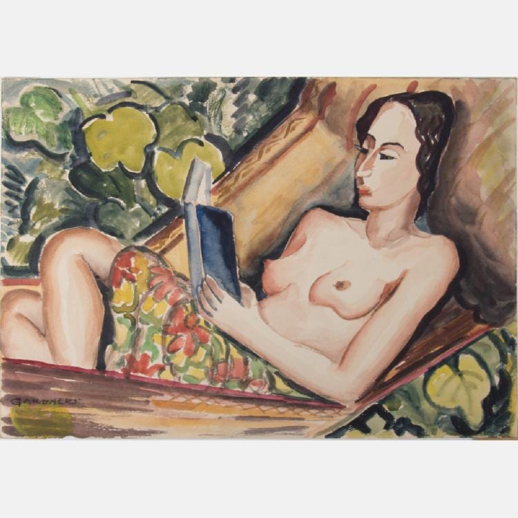 Fred Gardner comparable auction result: fred gardner 1880 1952 reading in hammock study for a painting watercolor on paper