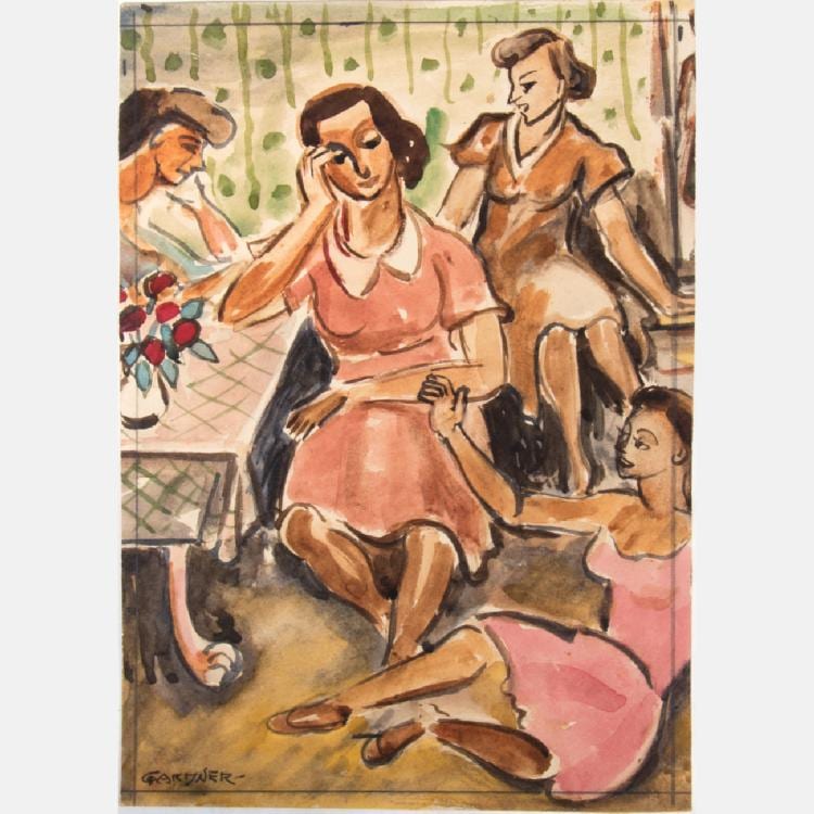 Fred Gardner comparable auction result: fred gardner 1880 1952 interior scene with women watercolor