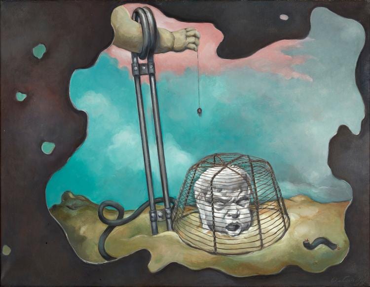Willem van Leusden comparable auction result: surrealist peephole painting by willem van leusden