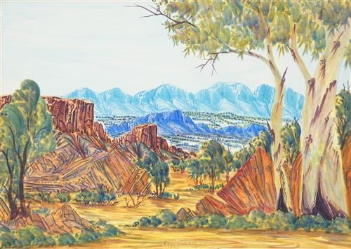 Reggie Namatjira comparable auction result: reggie namatjira 1946 central australian landscape 35 5 x 48cm