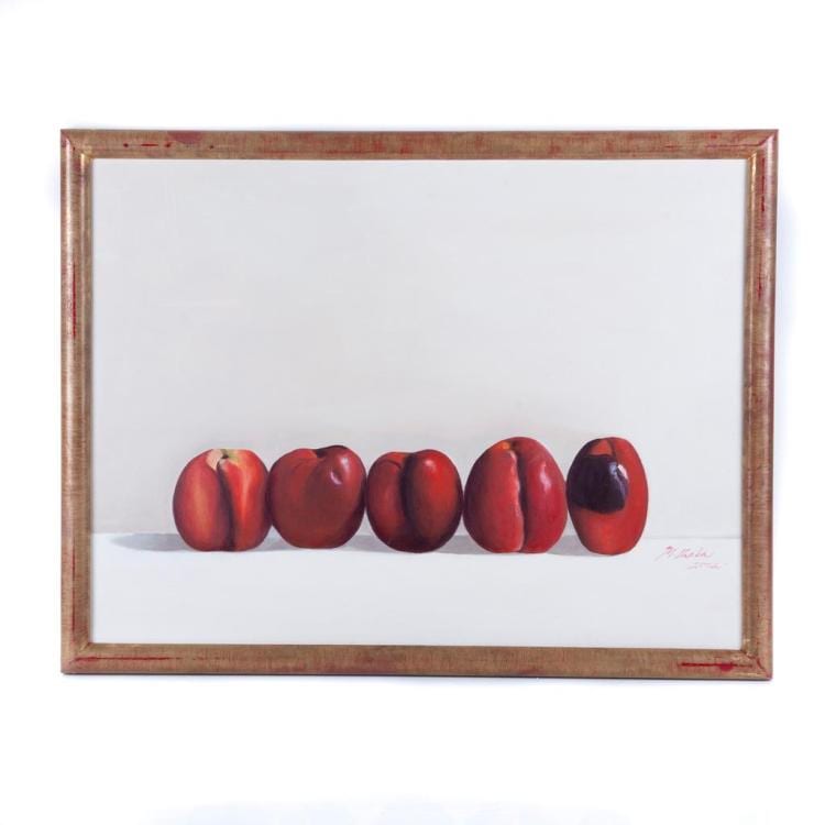 Martha Chapa comparable auction result: martha chapa siglo xx de la serie de manzanas leo sobre lienzo firmado y fechado 2002 enmarcado en madera
