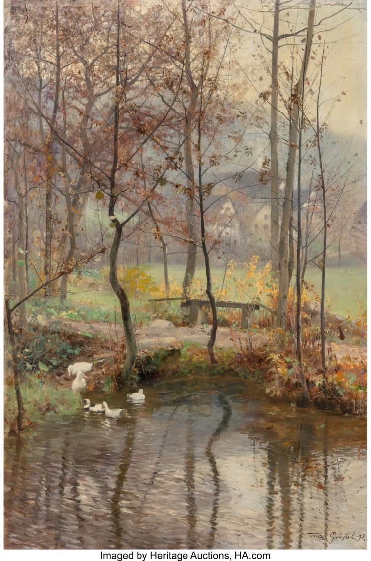 Franz Grassel comparable auction result: franz grassel german 1861 1931 enten am ufer 1893 oil on canvas 30 3 4 x 20