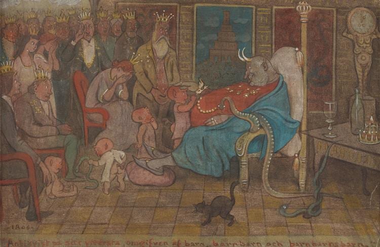 Ivar Arosenius comparable auction result: ivar arosenius antichrist at death s door surrounded by children grandchildren and great grandchildren